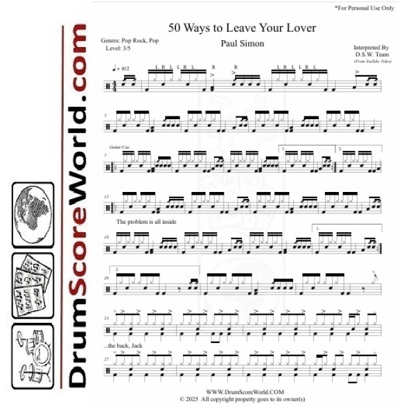 Paul Simon - 50 Ways to Leave Your Lover + Play-Along Track Paul Simon - 50 Ways to Leave Your Lover + Play-Along Track